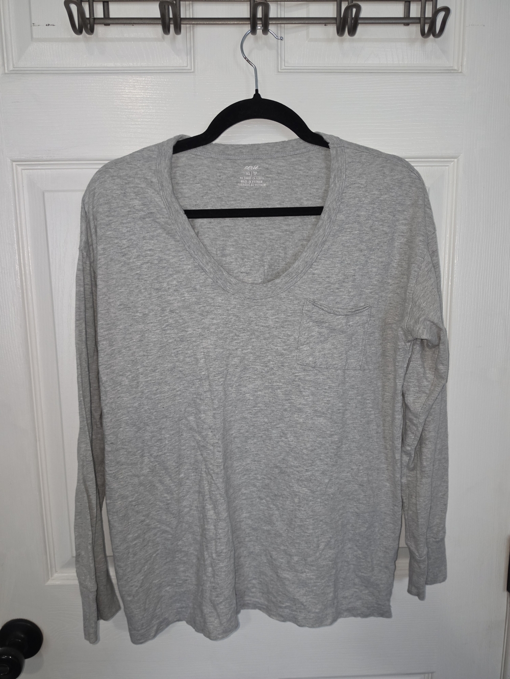 aerie Oversized Heather Gray Scoop Neck Long Sleeve Tee